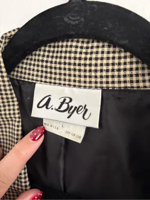 Vintage A. Byer Brown Cream Gingham Lightweight Blazer Size Large thumbnail 2