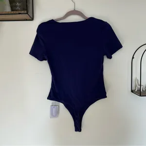 NEW‎ Mangopop Square Neck Short Sleeve Thong Bodysuit Size Large thumbnail 2
