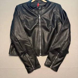 Spanx NWT Faux Leather Moto Jacket Black Full Zip Biker Coat Women XL thumbnail 2