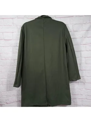 Women’s Olive Green Long Fleece Coat Jacket Size Large Button Front thumbnail 8