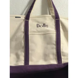 Land's end Extra Large 5 Pocket Zip Top Long Handle Canvas Tote Bag 25x15 Dolls thumbnail 2