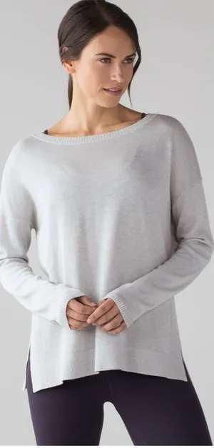 Lululemon Well‎ Being Sweater Heathered Vapor Dolman Sleeve Perforated Back thumbnail 1
