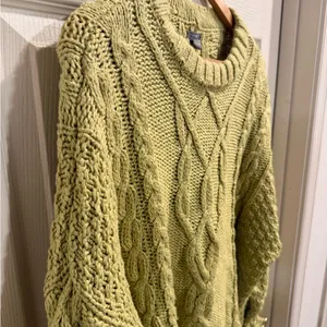 aerie Lime Green Cable Knit Crewneck Sweater thumbnail 3