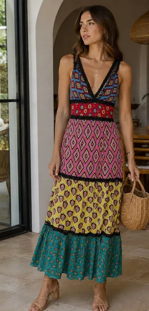 Alice + Olivia X Carla Kranendonk Karolina Paneled Maxi Dress Womens Size 6 thumbnail 1