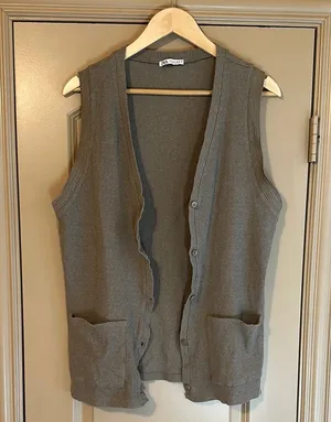 Zara Ribbed Cardigan Sweater Vest Large thumbnail 1