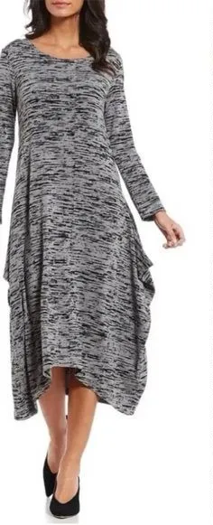 Bryn Walker Women’s Black Gray Long Sleeve Midi Dress Rayon Size S thumbnail 1