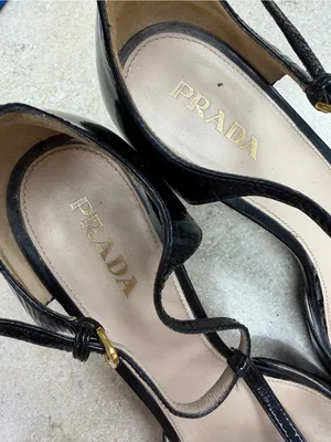 Prada Black Patent Leather T-Strap Peep Toe Heels thumbnail 6