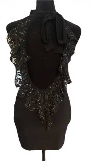 Black Ruffle Backless Halter Dress Size XS thumbnail 1