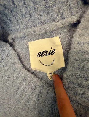 Aerie light blue v-neck oversized fuzzy knit sweater thumbnail 7