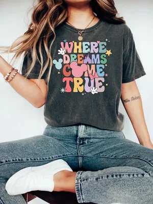 Where Dreams Come True Graphic Tee - Charcoal with Pastel Print Disney Vibe thumbnail 1