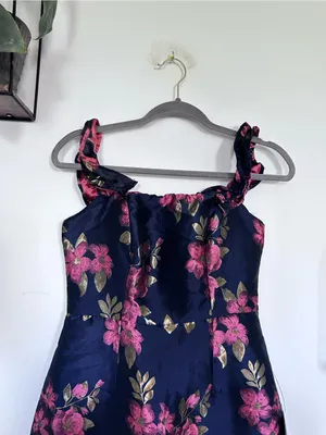 NWT Lulus Pop the Bottle Navy Blue Floral Jacquard Ruffled Mini Dress Size Small thumbnail 4