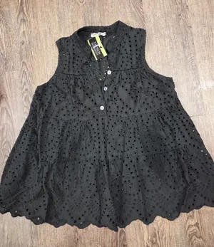 Gigi Moda NWT Made in Italy Eyelet Baby Doll Tank Top Blouse Solid Black Medium thumbnail 1