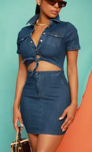 BUNDLE 2 ITEMS FOR $8✨ 🌸AMTIOUS western denim cutout dress ✨ Blue Size M thumbnail 1