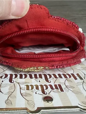 India Handmade Red Beaded Snowflake Coin Purse Christmas SNOWFLAKE Pouch 5" x 5" thumbnail 3