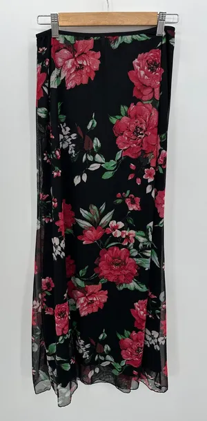 24 Seven Womens Black Floral Maxi Dress Lined Size L Dark Whimsigoth‎ Fairy Y2K thumbnail 1