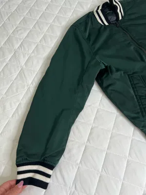 Abercrombie & Fitch Mens M Green Varsity Bomber Jacket Ribbed Collar Zip Up thumbnail 9