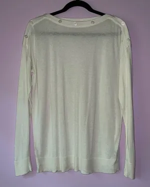 Jeanne Pierre Size M White Cashmere Blend Sweater Lightweight Knit Preppy thumbnail 1