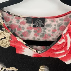 LR Women's Boho Artsy‎ Knit Top L Silk Black Red Floral Baroque Y2K Long Sleeve thumbnail 3