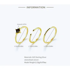 Boutique NEW Dainty‎ 14k Gold Plated S925 Ring Black Melee Stackable Minimalist Band Sz 8 thumbnail 12