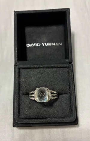 David Yurman Sterling Silver White 
Topaz Cable Ring thumbnail 1