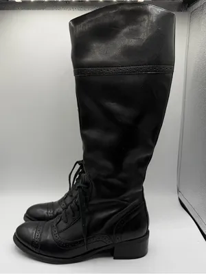 Tommy Hilfiger Black Leather Tall Riding Boots Lace Up Side Zip Women’s 6.5M thumbnail 5