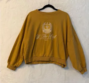 Vans Off The Wall Sweatshirt Womens Medium Mustard Yellow Embroidered Pullover thumbnail 1