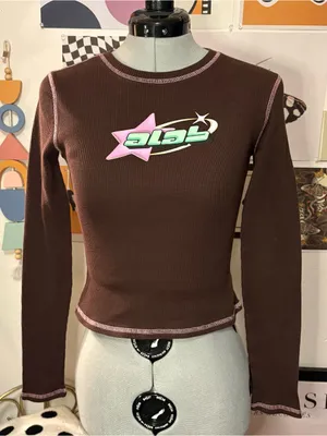ALAB Y2K Brown Thermal Long Sleeve Contrast Stitch Top Size S thumbnail 1
