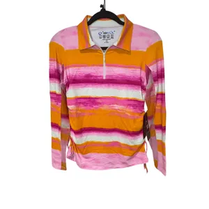 IBKUL NWT Amy Print Adjustable Length Long‎ Sleeve Polo Hot Pink Orange Peel XS thumbnail 2