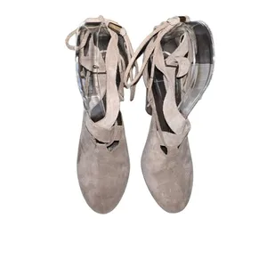 Free People Taupe Nouvella Criss Cross Wrap Chunky Heel Suede Leather Sz 38/6.5‎ thumbnail 3
