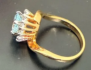 Vintage 18KGE Aquamarine Blue Topaz CZ Ring Size 7 3g. thumbnail 3