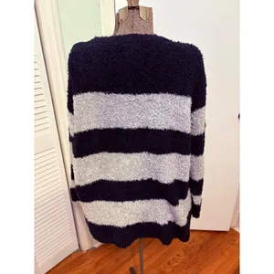 Talbots Ultra Plush Blue‎ White Striped Fuzzy Soft Sweater Wool Blend Size 2X thumbnail 3