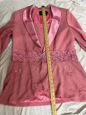 Tiffany Collection Pink Satin Trim Embroidered Embellished Blazer Size 14 thumbnail 10