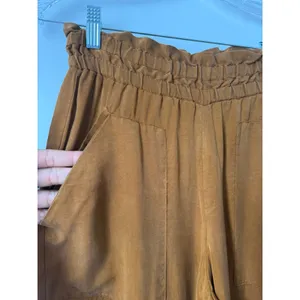 ZARA Tobacco Brown Wide Leg Paperbag Waist Cropped Pants High Rise Patch S thumbnail 9