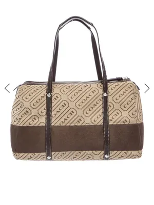 Coach Beige Signature Canvas Top Handle Tote with Dark Brown Leather Trim thumbnail 4