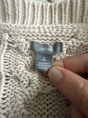 aerie Light Pink Cable Crewneck Sweater thumbnail 3