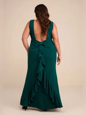 Lulus NWT Women XL Emerald Exquisite Refinement Backless Bow Ruffled Maxi Dress thumbnail 16
