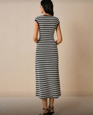 Poéselle Women's Casual Striped Round Neck Cap Sleeve Dress, Summer thumbnail 2