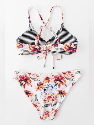 🌺Cupshe Reversible Floral & Striped Bikini Set🌺 ~medium thumbnail 3