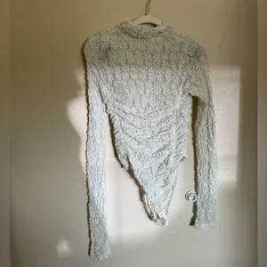 Free People Party Favor‎ Textured Turtleneck Bodysuit Sz Small in Ivory Cream thumbnail 9