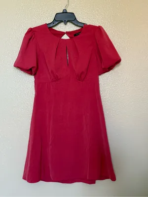 City Studio Womens S Pink Jacquard Puff Sleeve Open Back Tie A Line Dress thumbnail 2