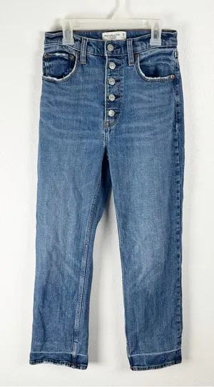 ABERCROMBIE & FITCH The Ankle Straight High Rise Button Fly Jeans Size 26 Casual thumbnail 1