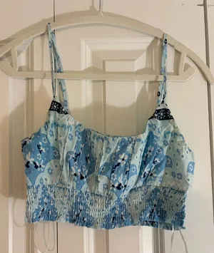 Cropped Blue Patterned Top thumbnail 1