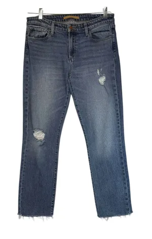 Joes Jeans The Lara Mid Rise Cigarette Ankle‎ Jeans Distressed Raw Hem Blue 28 thumbnail 1