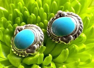 Silver tone blue post earrings thumbnail 1