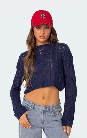 Edikted Gabrielle Cropped Cable‎ Knit Sweater thumbnail 1