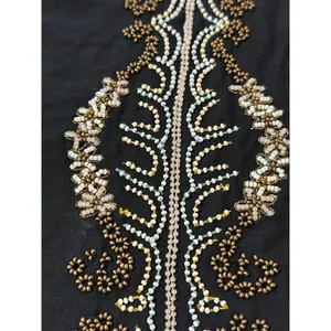 Black Embroidered Sheer Scarf Evening Wrap Shawl Gold & White Beaded Detailing thumbnail 9