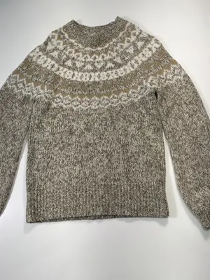 LOFT Cotton Wool Blend Brown & Cream Fair Isle Crewneck Sweater thumbnail 2
