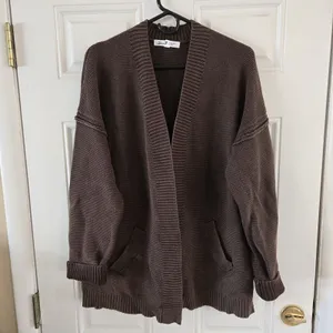 Seven7 Womens Cardigan Sweater Large Brown Oversized Open Front Cotton Knit NWT thumbnail 2