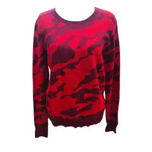 Cabi Camo Print‎ Sweater Crew Neck Long Sleeve Pullover Knit Top Red Size Medium thumbnail 3