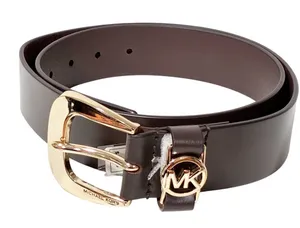 Michael Kors Dark Brown Leather Belt Gold-Tone Singnature MK Logo Hardware‎ NEW thumbnail 1